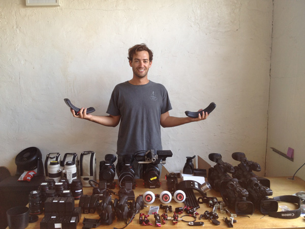 Jerry with all the gear, three C300s, two XF305s, two XF105s, three 5D MK3s and all the stuff to make them work. Photo: Jake Burghart 