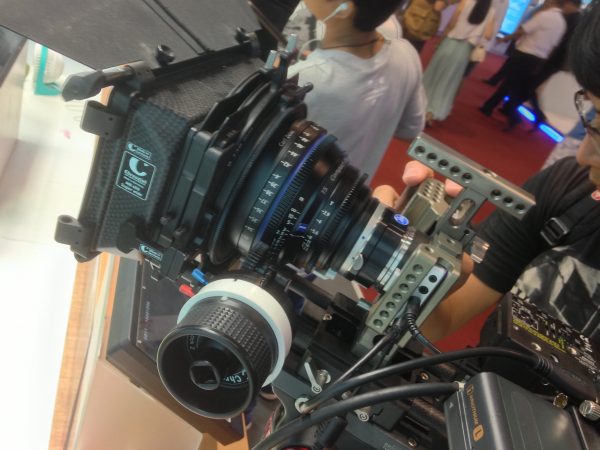 The Pocket Cinema camera all set up on the Blackmagic stand with Zeiss CP2 lens, MTF adapter, Chrosziel mattebox and Movcam cage