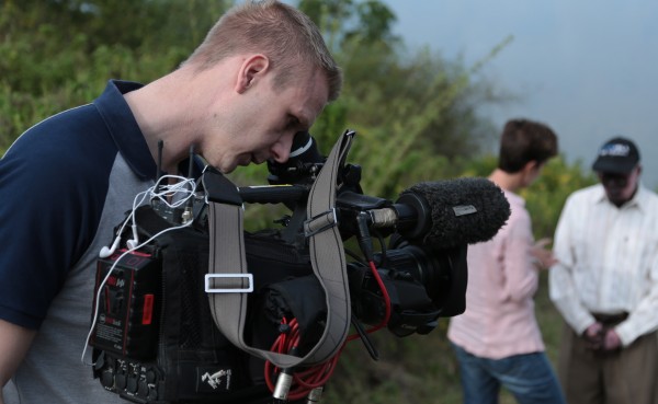 Christian at work in Kenya with his old ENG kit. Picture by Ben Gurney