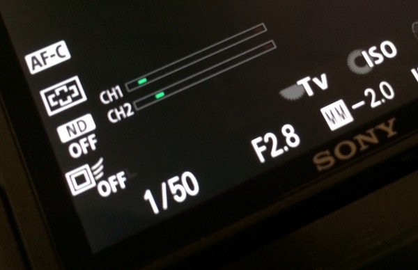 Audio level meters on the Sony RX10