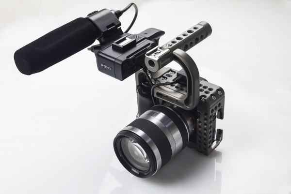 The Movcam a7S cage integrates perfectly with Sony's XLR-K1M audio pack