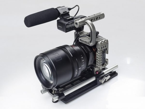 The Movcam a7S cage with Red Pro Prime PL lens attached