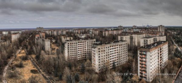 The town of Pripyat viewed from the air