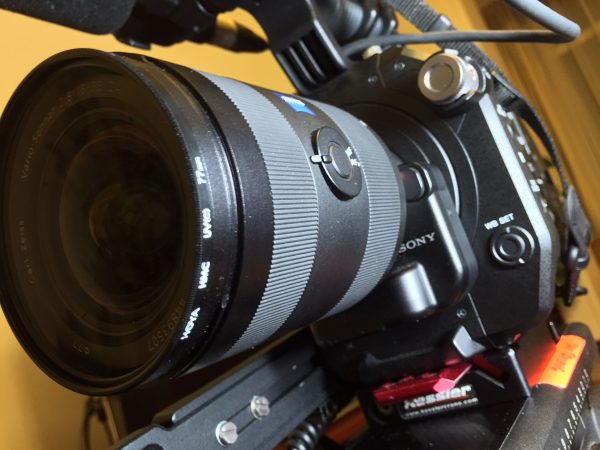 Zeiss 16-35 f2.8 ZA lens with LA-EA4 adapter on the FS7