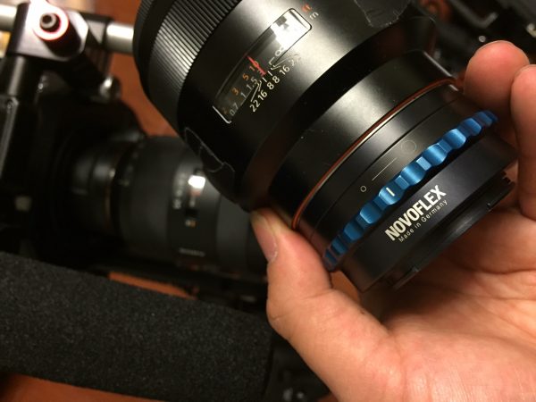 The lovely Novoflex mechanical A-mount to E-mount lens adapter with blue iris ring