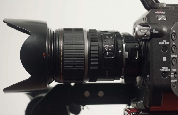 The MKII Metabones EF to E-mount Smart adapter with Canon's 17-55mm f2.8 IS