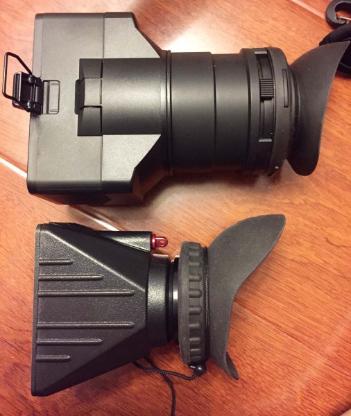 The Sony FS7 loupe (top) and much shorter Zacuto BMPCC Z-finder.