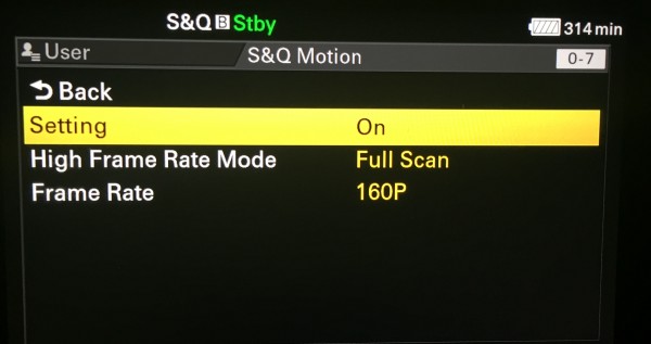 For high speed shooting S&Q Motion must be engaged and High Frame rate selected