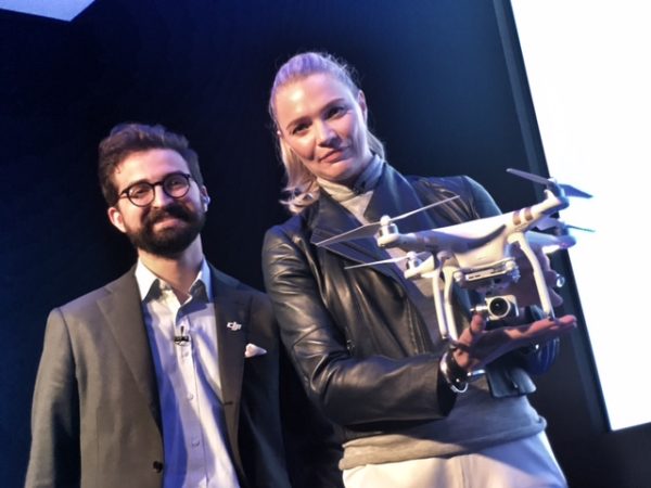 DJI's Michael Perry and Supermodel Jodie Kidd with the new DJI Phantom 3 at the London launch
