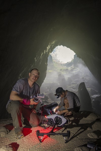 DJI's Romeo Durscher prepares for take off in the spectacular Son Doong cave