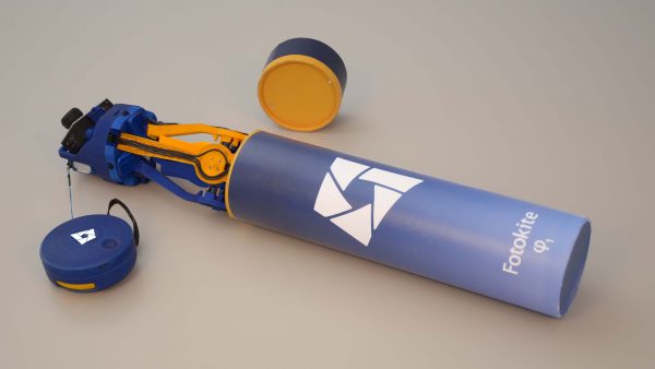 The drone packs into a tube for transport