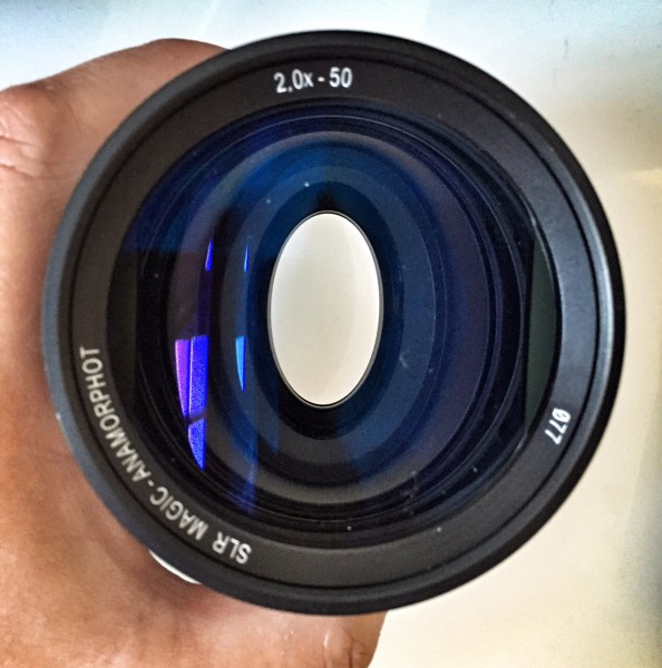 The Anamorphot has the distinctive oval shape optics and purple/blue reflections.