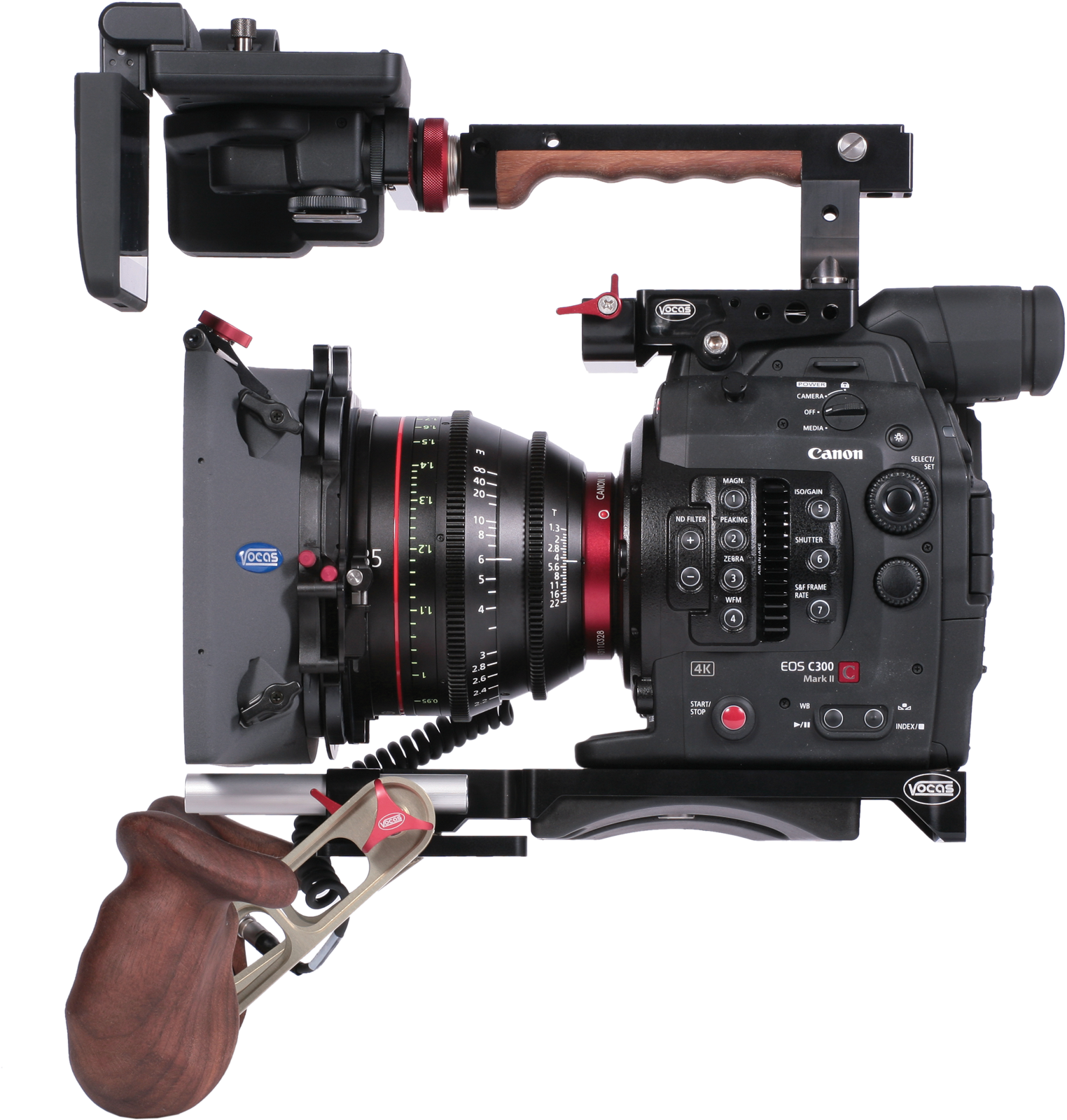Vocas tophandle, viewfinder extension bracket and cheeseplate for Canon C300 mkII Newsshooter