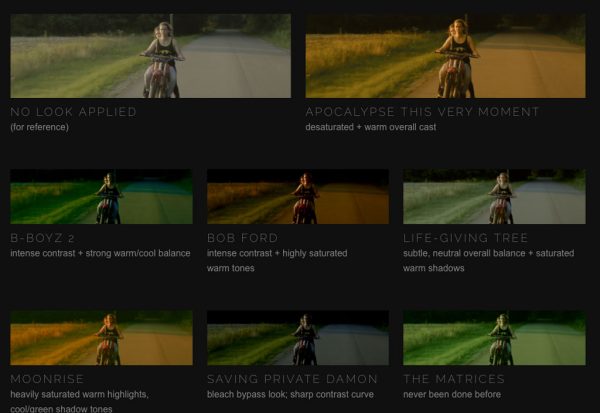 Examples of the free LUTs SmallHD is making available on their website, from 'Apocalypse This Very Moment' to 'The Matrices'