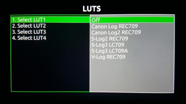 Various LUTs are built in to the new firmware