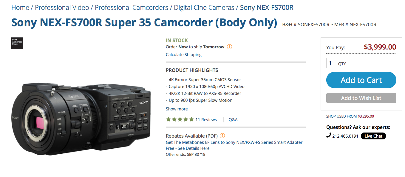 Another day, another Sony price cut: FS700R now just $3999 US