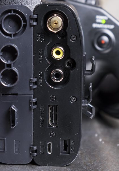 The outputs on the rear of the camera include HD-SDI and HDMI.