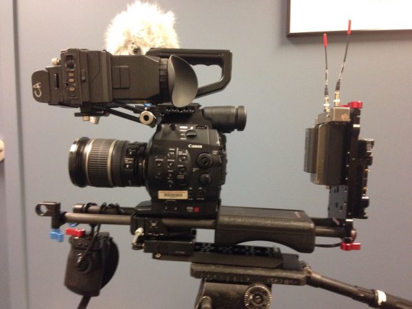 The C300 with Lectrosonics SRb duel radio mic receiver