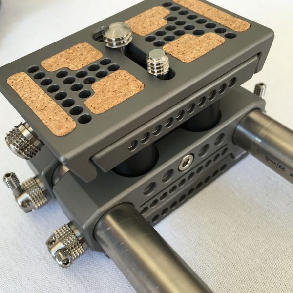 Look at the knurling on those knobs... The Micromega system offers a range of combinations of plates and risers to support a wide variety of camera systems.