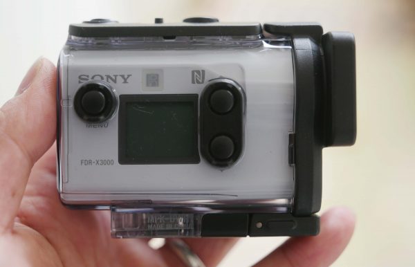 The camera in its underwater case