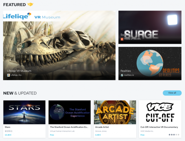 The Viveport online store launched globally September 30 and features a variety of VR content. (Screen capture: viveport.com)