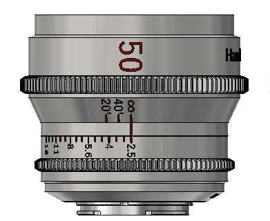 A drawing of the Handevision 50mm T2.5 lens
