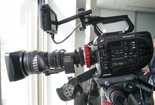 The FS7 II supporting a 16x9 inc. adapter and an ENG lens without additional support. Photo by Chuck Fadely