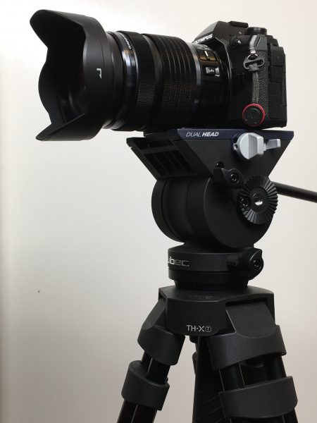 The tripod is suited to smaller cameras like this Olympus OMD EM-1 II
