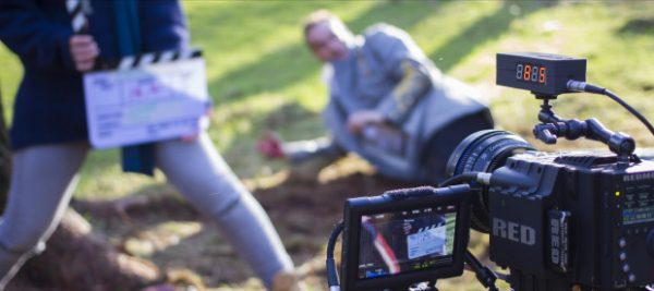 A CineRangeFinder in use on top of a RED camera