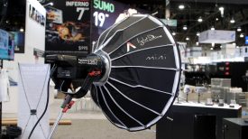 Aputure Space Light and Light Dome Mini Newsshooter at NAB 2017