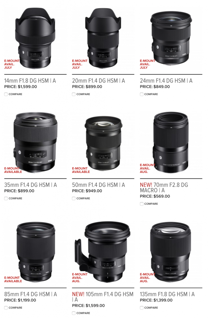 nine Sigma e-mount ART Lenses