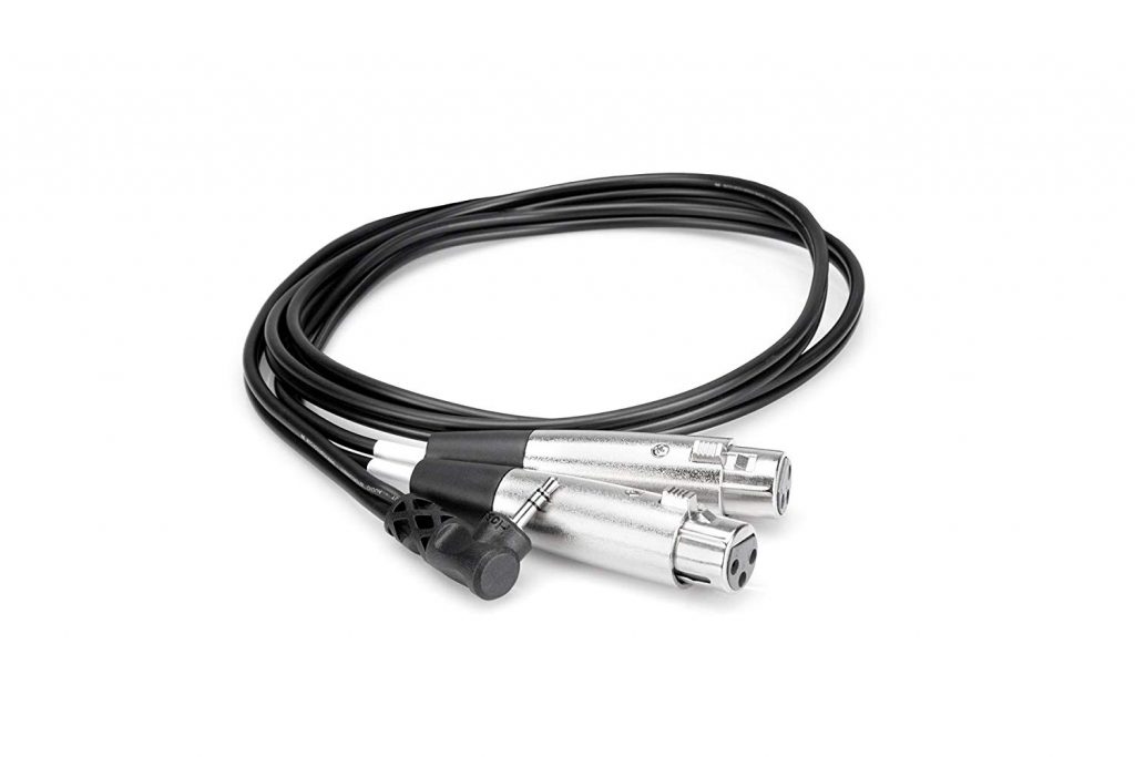 Hosa CYX-402F Dual XLR3F to Right-Angle 3.5 mm TRS Microphone Cable, 2 feet