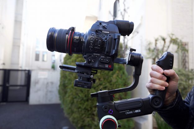 The Zhiyun Crane 3 Lab easily supported the weight of the Canon C100 II & 17-55mm lens.