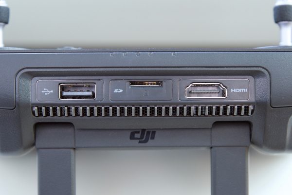 DJI Smart Controller ports including HDMI output, microSD & a USB port.