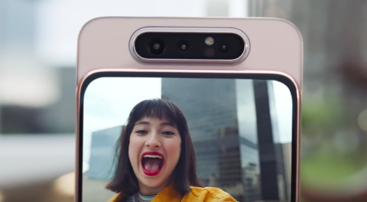 Samsung Galaxy A80 with a 48MP main camera and rotating camera array