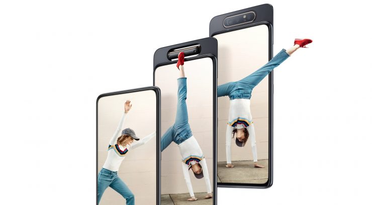 Samsung Galaxy A80 with a 48MP main camera and rotating camera array