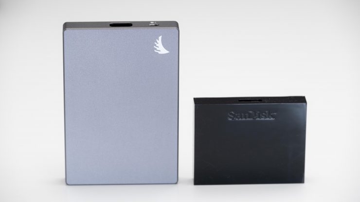 Anglebird CFast Card next to SanDisk reader