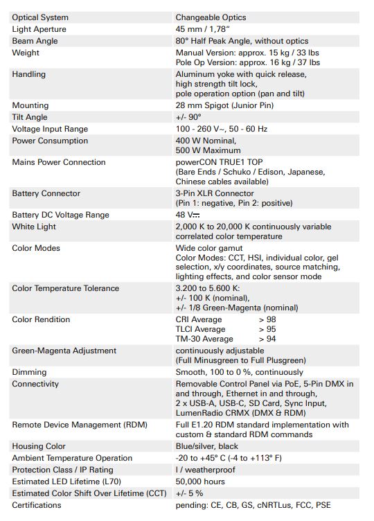 arri orbiter SPECS