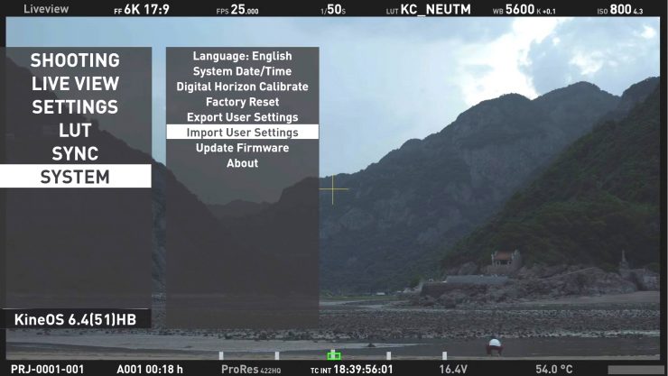 8 kineos 6p4 import user setting