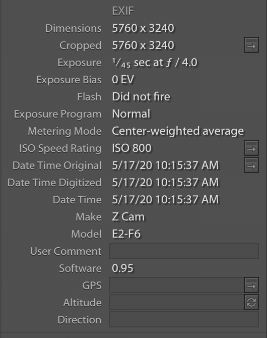 EXIF Z Cam E2 F6