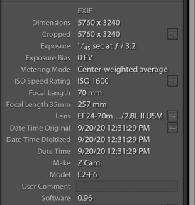 Z Cam E2 F6 RAW EXIF