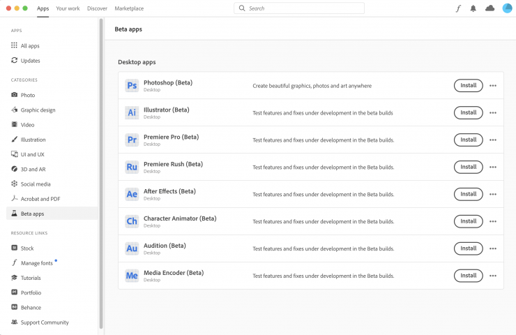 Adobe Beta Apps