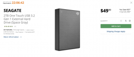 Seagate 2TB One Touch USB 3.2 Gen 1 External Hard Drive (Space Gray)