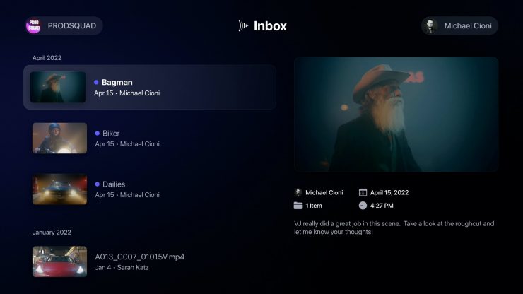 Frame io Apple TV UI 2 Secure Inbox