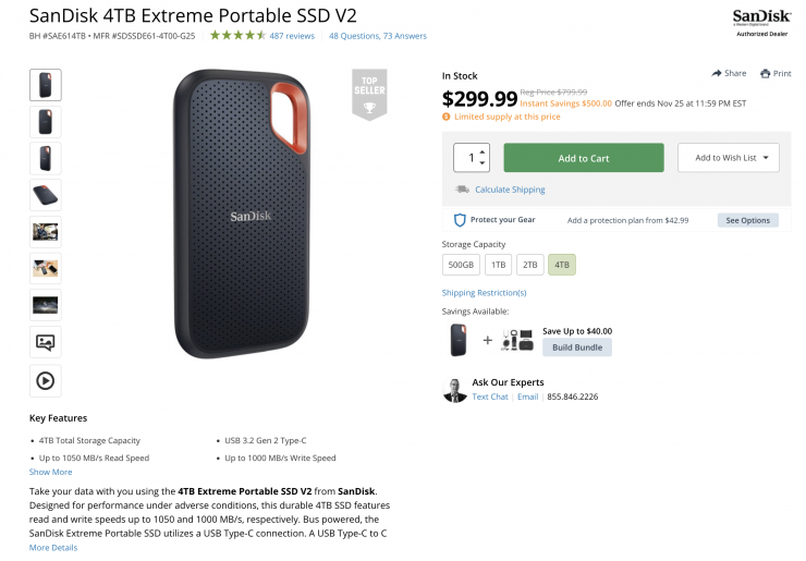 SanDisk Extreme Portable V2 - SSD - 4 TB - USB 3.2 Gen 2