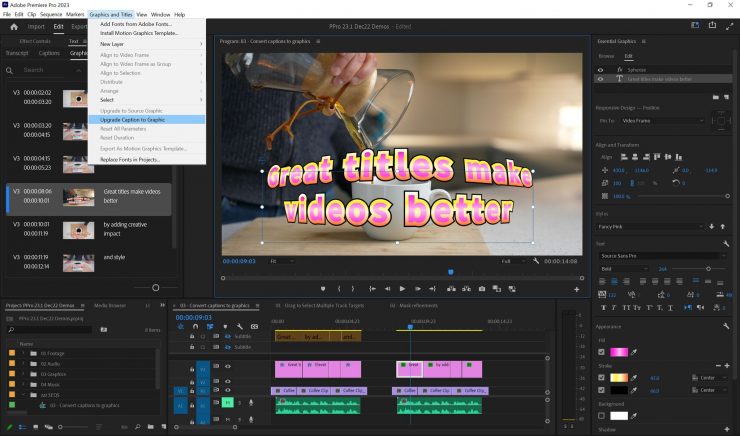 Premiere Pro Update Captions to Graphics