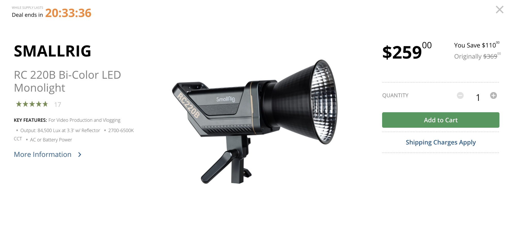 Small Rig Rc220b SmallRig RC 220B Bi-Color LED Monolight on sale for $259 USD - Newsshooter