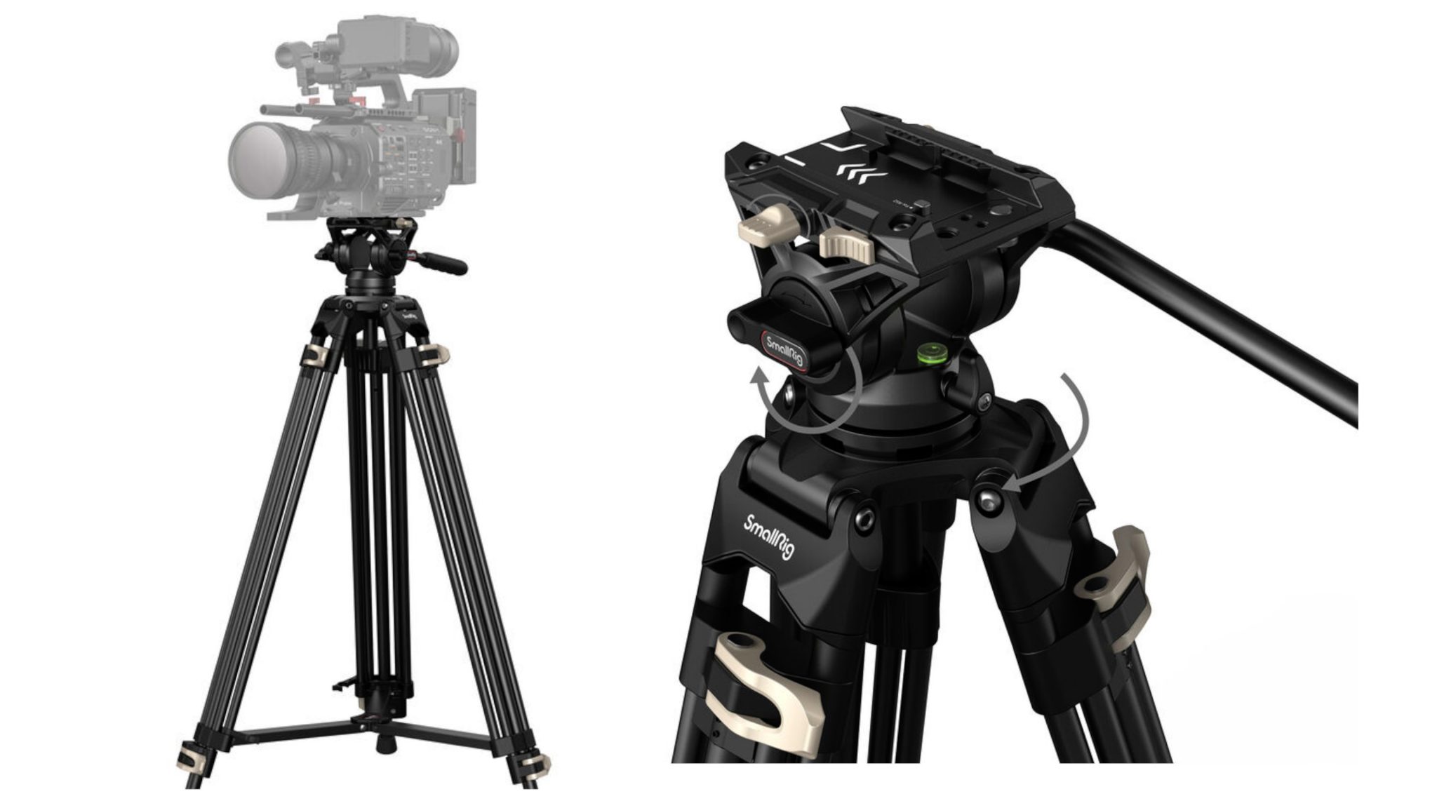 thumbnail interactive-video image 1 of SmallRig AD-01 Heavy-Duty Fluid Head Tripod – Manfrotto-Compatible QR Plate, 8KG Load, 73″ Max Height 1 of 3