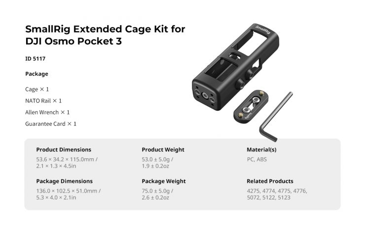 SMALLRIG Cage Protection Et Adaptateur Extension Pour DJI Osmo Pocket 3 - 5117