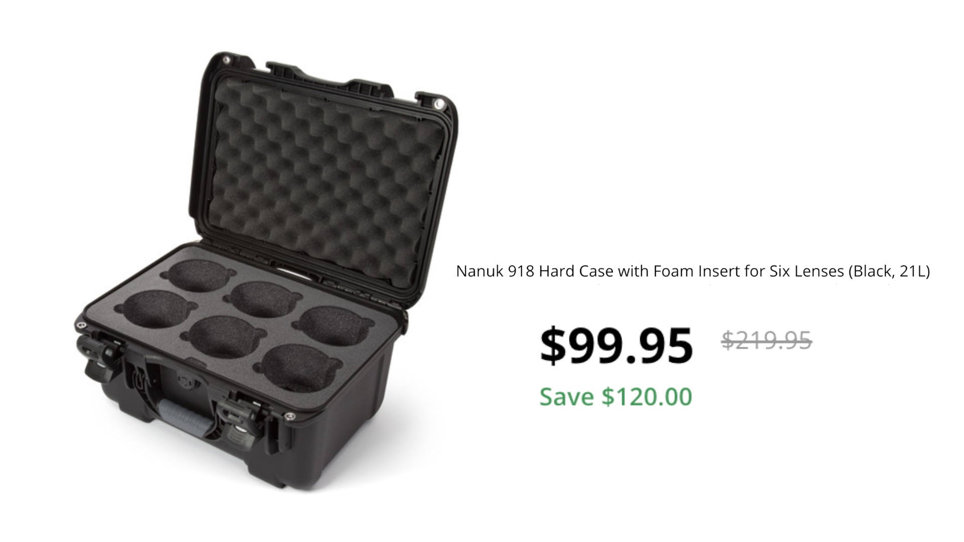 Nanuk 918 Hard Case with Foam Insert for Six Lenses (Black, 21L